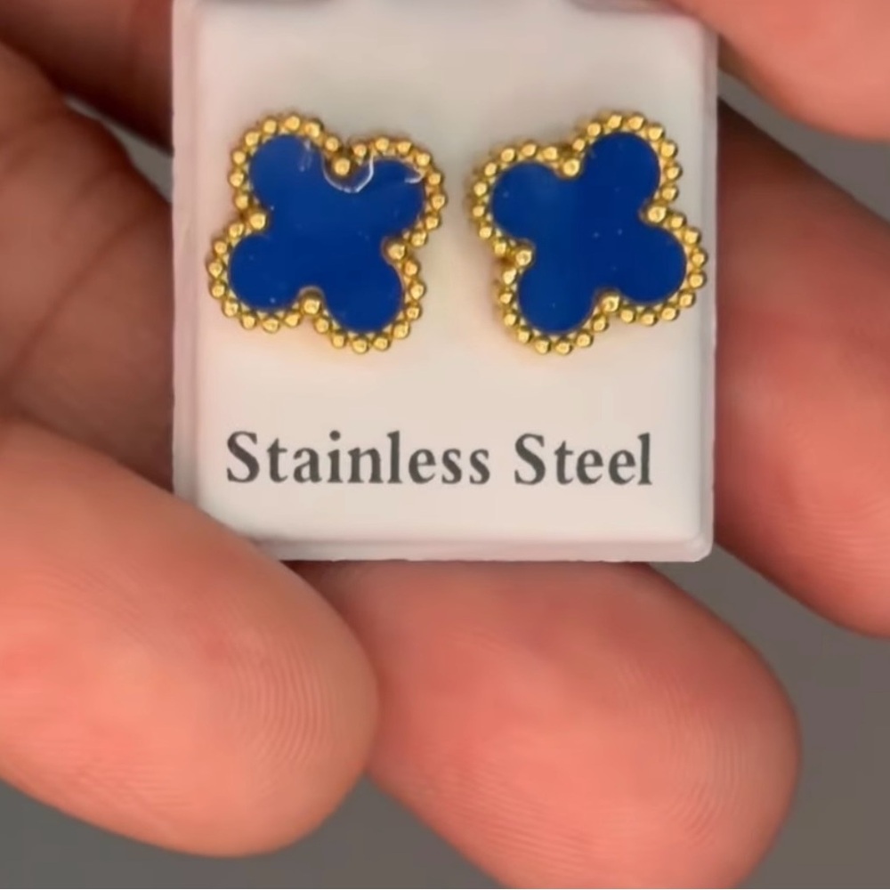 Gold and Blue Stainless Steel Earrings